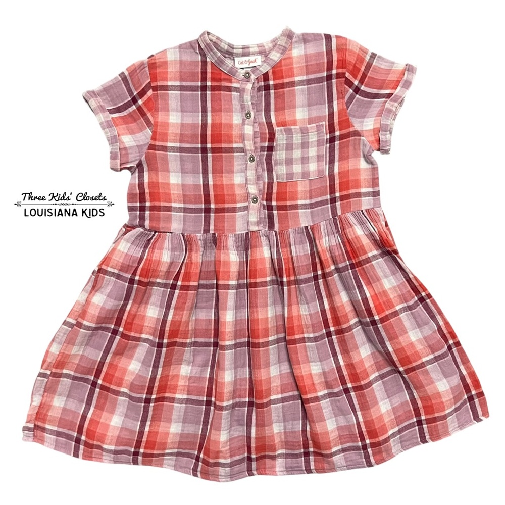 Cat & Jack M (8) Red & Purple Plaid Button-Up Dress